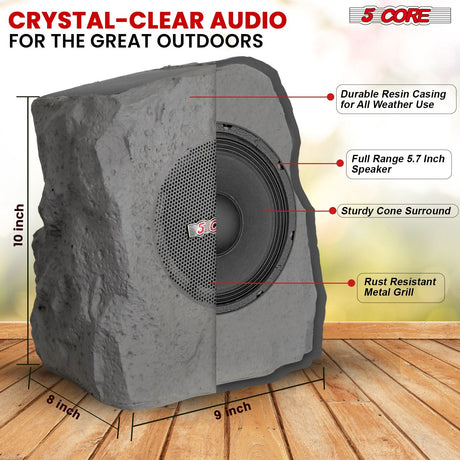 5 Core Rock Speaker Outdoor Waterproof Bluetooth Garden Speakers Solar & USB Charging RGB Colors for Patio Pool & Home-4