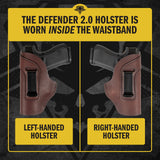 The Defender Leather IWB Holster - S&W Shield/Glock/XD Handguns - Lifetime Warranty - Made in USA
