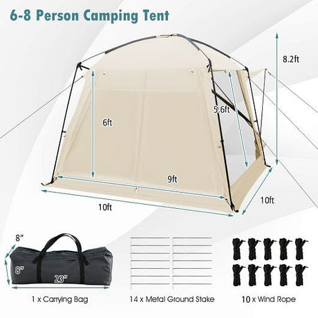 10 x 10 Feet Screened Canopy Tent w/ Vestibule and Zippered Door-Beige-3