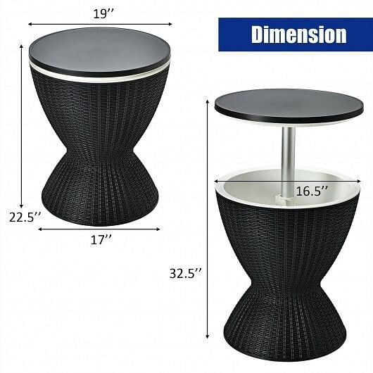 3 In 1 8 Gallon Patio Rattan Cooler Bar Table Black - Bold