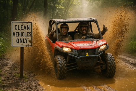 SXS driving through mud