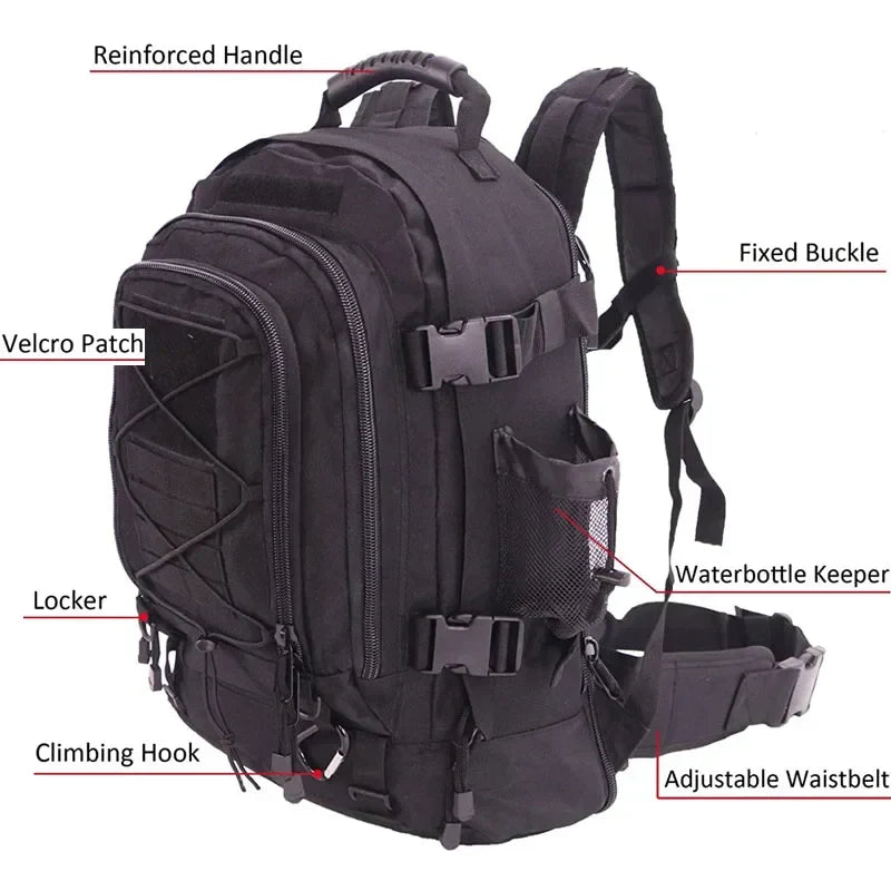 Tactical MOLLE Backpack Heavy-Duty Rucksack Black-2