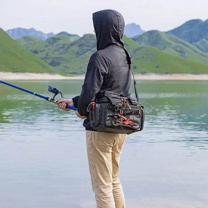 Waterproof Fishing Gear Shoulder Bag Camping Black-4