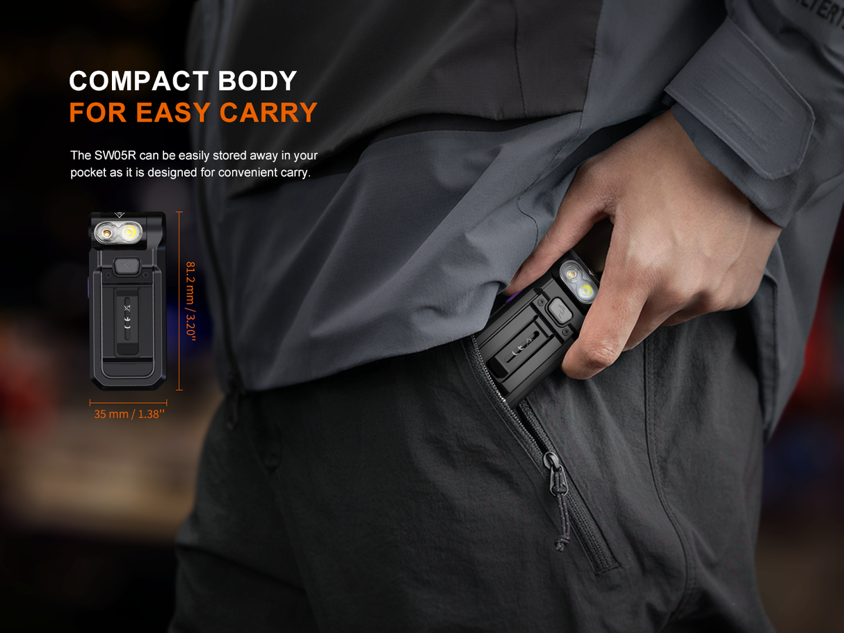 Fenix SW05R Clip On Light Versatile USB C Rechargeable With Red Or UV Output For Outdoor Enthusiasts