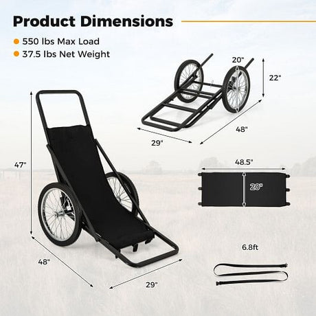 550 LBS Folding Deer Game Cart with Polyester Liner for Hunting-2