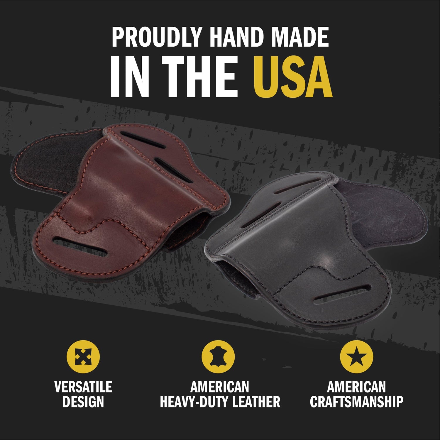 The Ultimate Leather Gun Holster | 3 Slot Pancake Style Belt Holster | Handmade in the USA! | Fits S&W Shield/Glock/XD - Lifetime Warranty