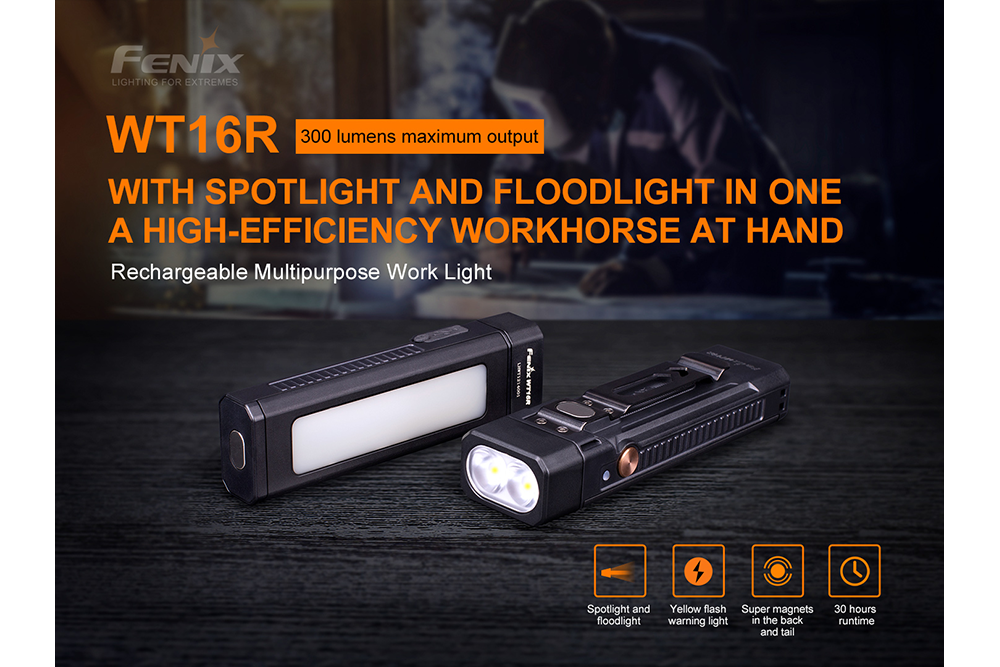 Fenix WT16R Rechargeable Work Light With 300 Lumen Output Magnetic Back And Side Light For Technicians