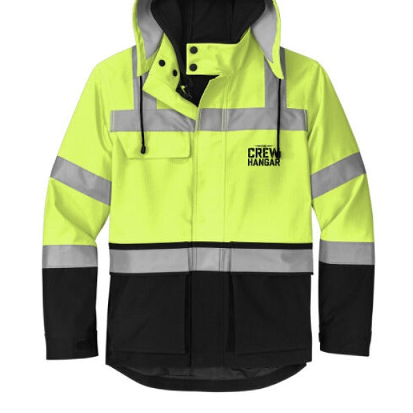 High-Vis 3-In-1 Rain Jacket For Ramp Crews By The Crew Hangar Waterproof And 360 Degree Reflectivity