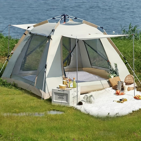 8-Person Family Camping Tent with Canopy Setup-1