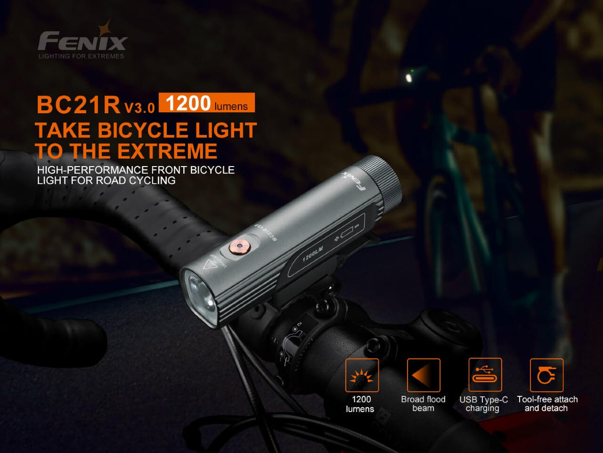 Fenix BC21R V3.0 Bike Light 1200-Lumen Aluminum Trail Ready