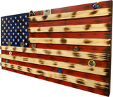 American Flag Challenge Coin Display and Hidden Gun Cabinet, Military Coin Holder Holds 100 Coins and is Ready to Hang, Large US Flag Patriotic Art 38.5" x 19.5"