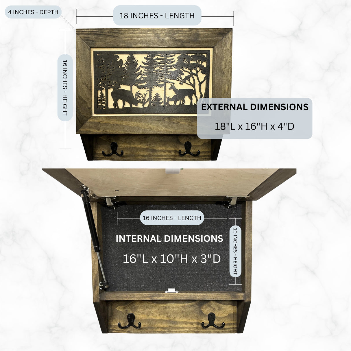 Deer Scene Wall Mounted Gun Cabinet Coat Rack – Secure & Stylish Wall Decor Hidden Firearm Concealment Furniture Key Hanger Deer Hunter Gift