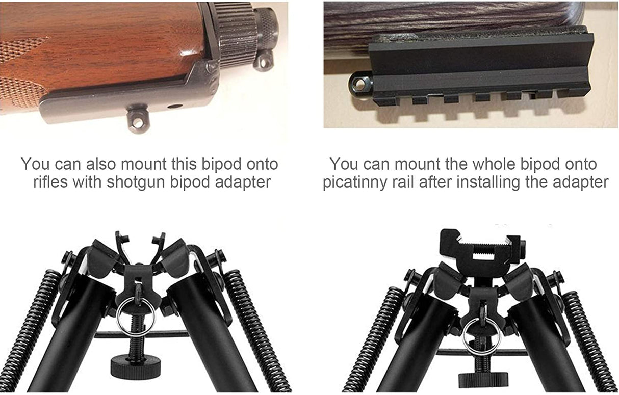 Bipod attachment for rifles with text on mounting options