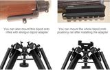 Bipod attachment for rifles with text on mounting options
