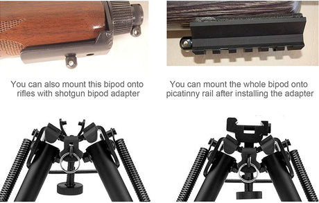 Bipod attachment for rifles with text on mounting options