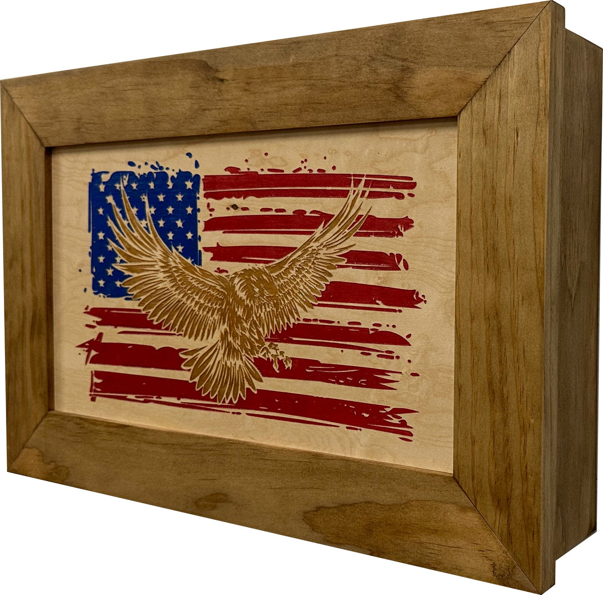 Bald Eagle & American Flag Patriotic Decorative Wall-Mounted Secure Gun Cabinet