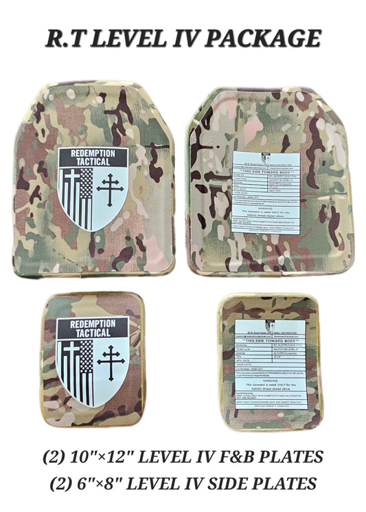 Redemption Tactical CRUSADER 2.0® ARMOR FULL KIT COMBO PACKAGE LIGHTWEIGHT LEVEL IV  (2) 10x12 Front/Back Plates (2) 6x8 Side Plates (Level III PE)